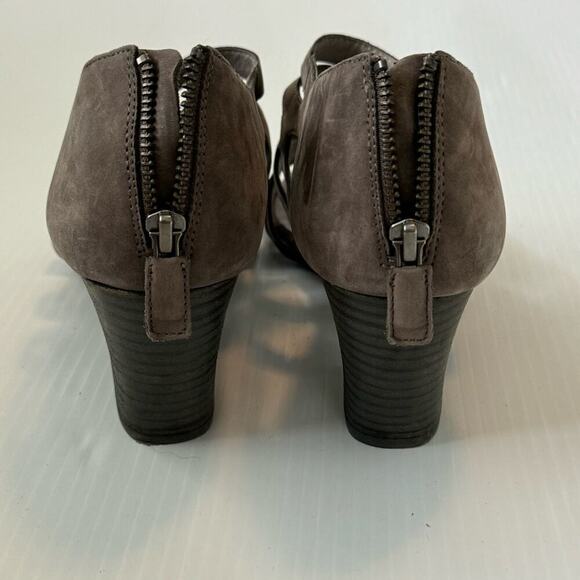 Eileen Fisher grey leather strappy heeled sandals size 9 - Picture 4 of 11